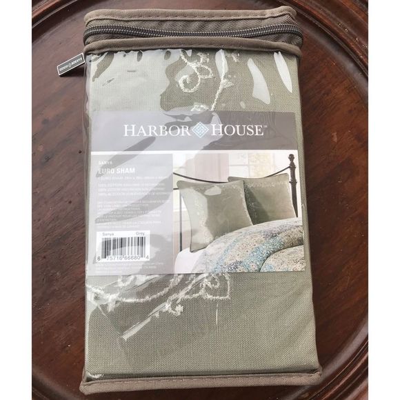 Harbor House Sanya Grey 100% Cotton Damask Embroidered 1 Euro Sham 26”x26” NEW - Picture 5 of 9